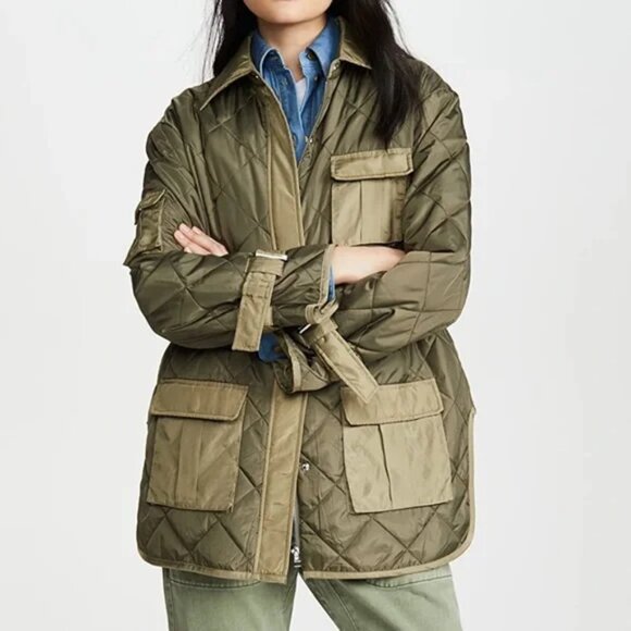 New Ganni quilted ripstop utility cargo pocket military puffer hunting jacket - Picture 1 of 15